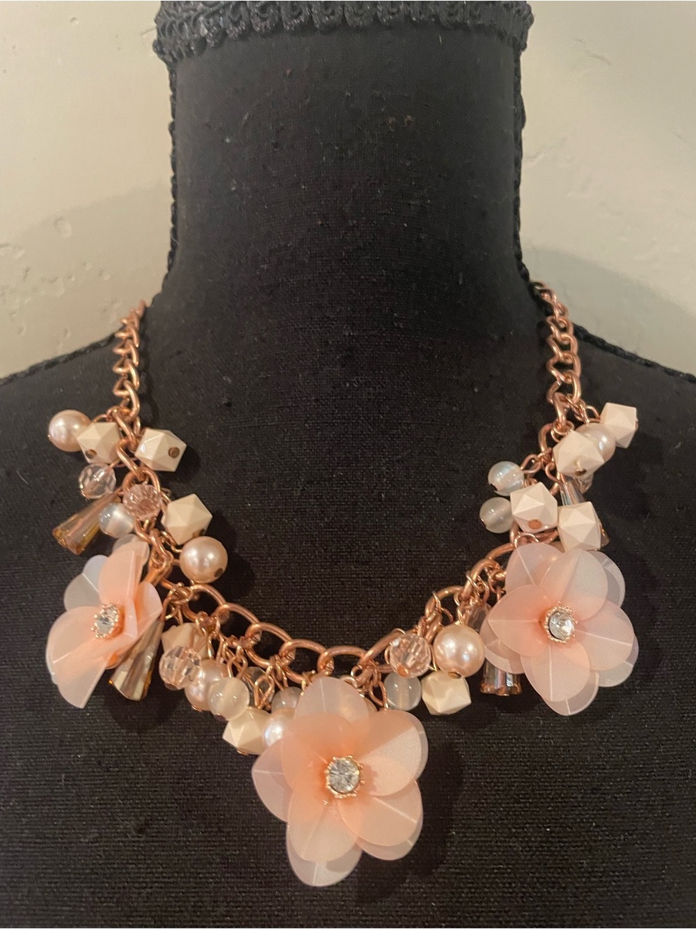 Source Unknown Rose Gold Necklace with Peach Floral Charms